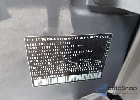 2023 Volkswagen Taos 1.5T Sel из США, поврежденный, VIN 3VV2X7B23PM336195